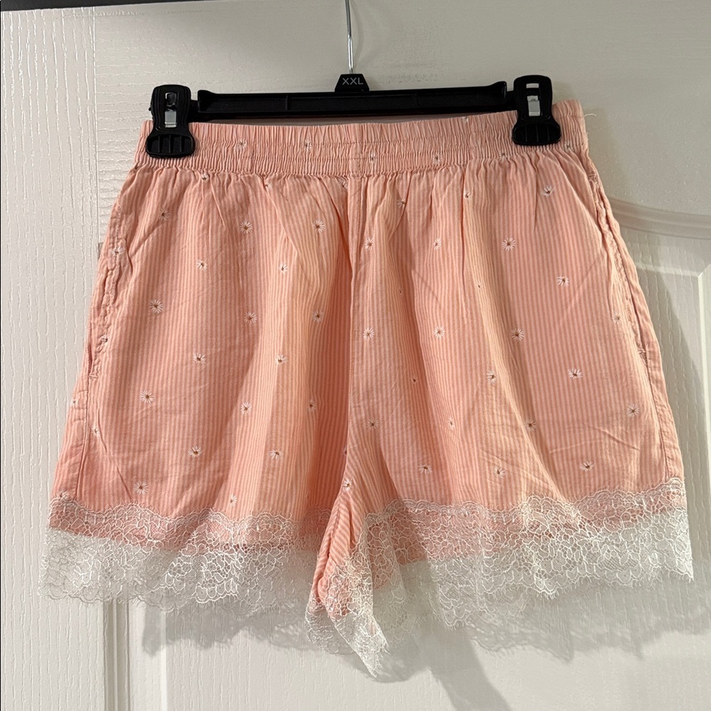 Victoria's Secret Orange Daisy PJ Shorts‎ w/ Lace Size XS